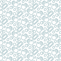 Obraz premium wash your hands soap bubble seamless pattern doodle vector. hand drawn illustration. Poster, sticker, badge
