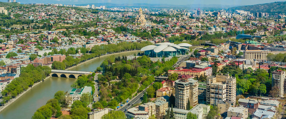 Panoramic view of Tbilisi city from  Millennium Hotel, old town and modern architecture.  Georgia