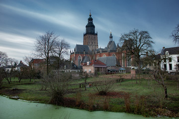 Naklejka premium The Netherlands in winter with clear skies, buildings and streets