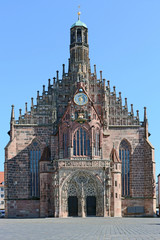 Frauenkirche (Our Lady's church) at the Nürnberg Hauptmarkt (central square) in historical...