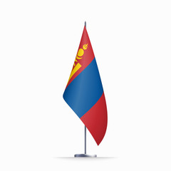 Mongolia flag state symbol isolated on background national banner. Greeting card National Independence Day of the Republic of Mongolia. Illustration banner with realistic state flag.