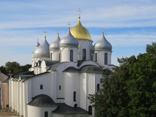 Fototapeta na wymiar Russia. Veliky Novgorod. Kremlin. Domes Of St. Sophia Cathedral.