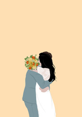 Illustration of happy bride and groom at their wedding day