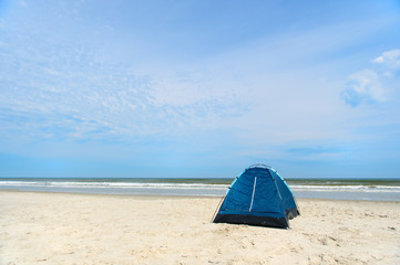 Camping with tent at the beach