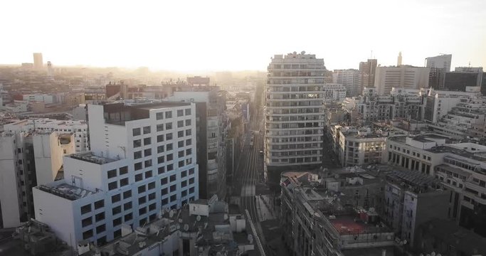 Drone shot showing the empty streets of Casablanca during the coronavirus containment