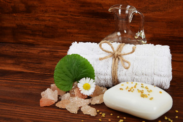 white soap with pollen for personal hygiene with empty space for text