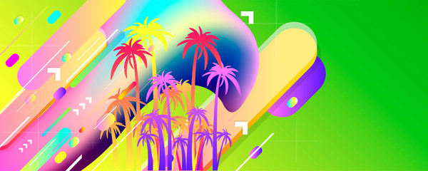 Abstract simple comfortable summer website banner vector illustration palm trees sunny colors