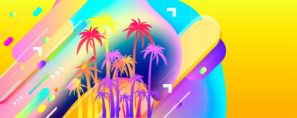 Abstract simple comfortable summer website banner vector illustration palm trees sunny colors