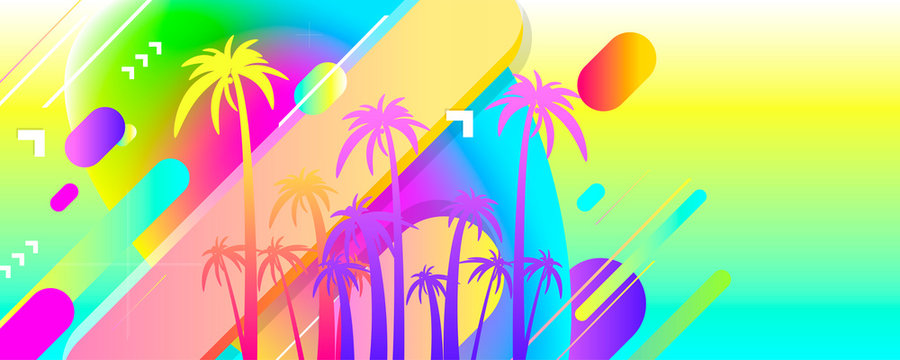 Abstract simple comfortable summer website banner vector illustration palm trees sunny colors