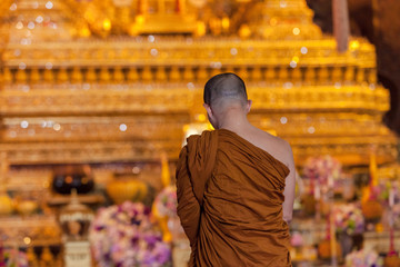 Buddist monk praying in wat pho temple 