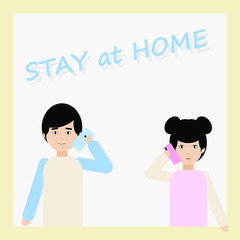 Stay at home kids talking on smartphones vector illustration