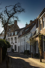 The Netherlands in winter with clear skies, buildings and streets