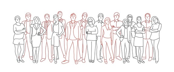 Group of people. Concept of infection. Line drawing vector illustration.