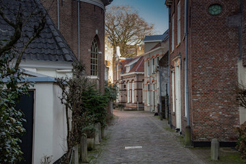 The Netherlands in winter with clear skies, buildings and streets