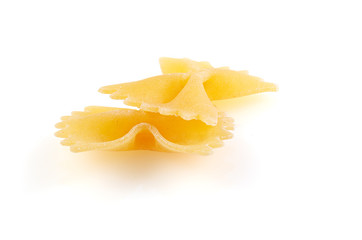 Farfalle - dry pasta isolated on a white background . A variety of types and forms of Italian pasta. Full depth of field.