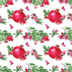 Watercolor seamless pattern of pomegranate fruit, for wedding cards, romantic prints, fabrics, textiles and scrapbooking. - 336517300