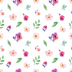 Watercolor seamless pattern of flowers and leaves, for wedding cards, romantic prints, fabrics, textiles and scrapbooking. - 336517331
