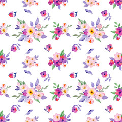 Watercolor seamless pattern of flowers and leaves, for wedding cards, romantic prints, fabrics, textiles and scrapbooking. - 336517332