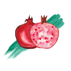 Cute watercolor hand drawn illustration of pomegranates isolated on a white background, for Valentine's Day greeting card, wedding card, romantic prints and scrapbooking. - 336517363