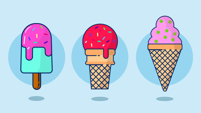 Ice cream cone vector set isolated on background. Ice cream scoop image in flat style. EPS