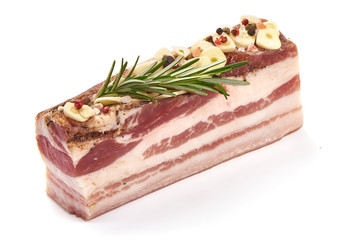 Salted bacon, pork lard, isolated on white background