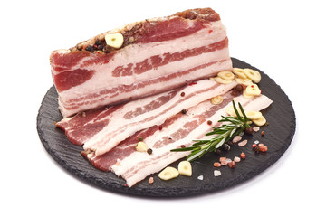 Salted bacon, pork brisket, isolated on white background