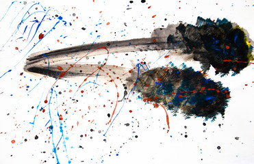 conceptual drawing - stains and splashes of black, blue and red colors