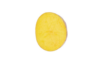 A slice of potato isolated on white background with clipping path. Fresh raw root vegetables