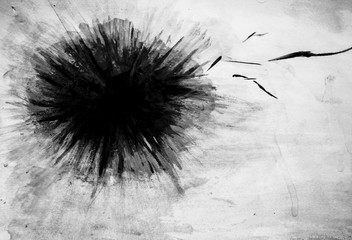 abstract illustration, flowing black paint on paper, looks like a black hole