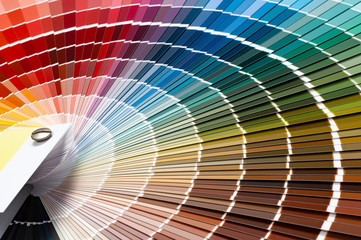 Close-up of catalog of paints with a various color palette