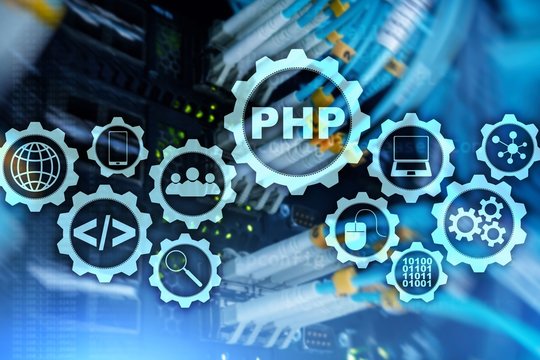 PHP programming language. Developing programming and coding technologies.Cyber space concept.