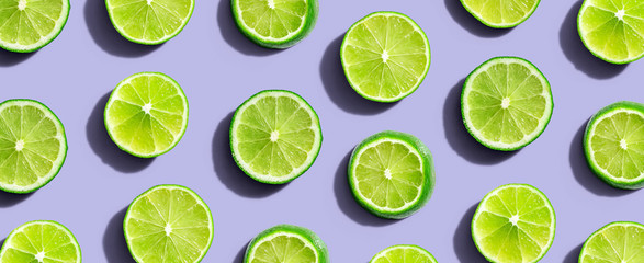 Fresh green limes overhead view - flat lay