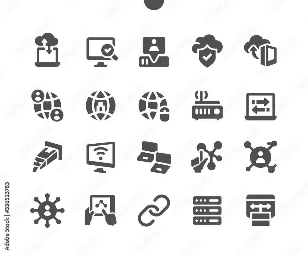 Poster network well-crafted pixel perfect vector solid icons 30 2x grid for web graphics and apps. simple m
