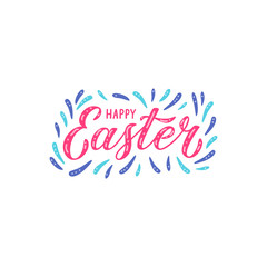 Happy Easter lettering, white background. Vector illustration.