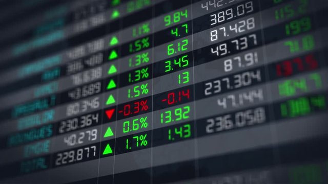 Stock market tickers going up after an economic crisis, with digital animation of the positive evolution of stock market prices in the world. Financial chart of stock exchange data - 4K animation 