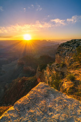 sunrise at hopi point on the rim trail at the south rim of grand canyon in arizona, usa