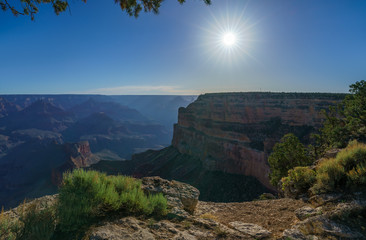 hiking the rim trail to mohave point at the south rim of grand canyon in arizona, usa