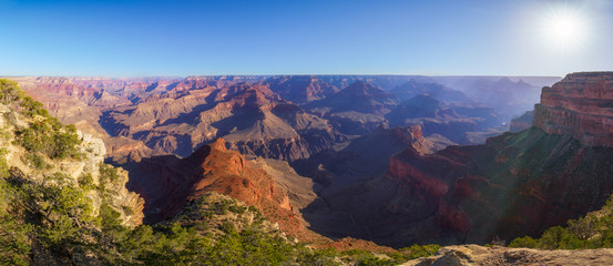 hiking the rim trail to mohave point at the south rim of grand canyon in arizona, usa