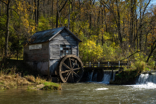 Hyde's mill in the Fall/Autumn sunshine.  Hyde, WI, USA.