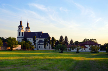 beautiful landscape catholic temple church in the evening 