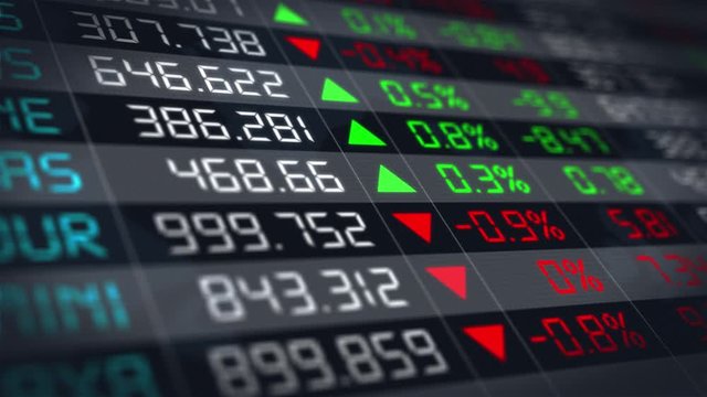 Stock market tickers with digital animation of the evolution of stock market prices. Normal financial chart of stock exchange data with up and down in the world stock - 4K animation 