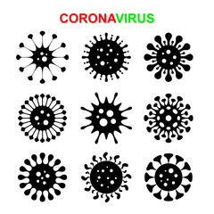 Set of different forms of coronavirus viral cells. Virus collection. Covid 19. 2019 nCoV. Isolated on a white background. Vector.