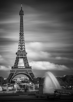 One of world's most iconic structure, The Eiffel Tower in a dramatic long exposure monochromatic picture.