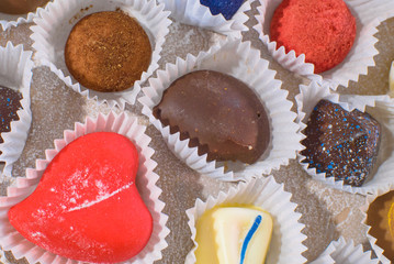 A lot of delicious multi-colored sweets. Close-up.