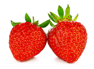 Two strawberries isolated on white background