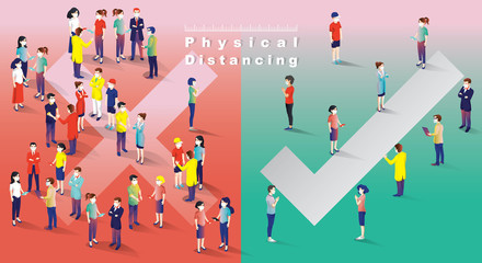 Social distancing, people keep distance and avoid physical contact, handshake or hand touch to protect from COVID-19 coronavirus spreading concept, people are using the Indian greeting of namaste