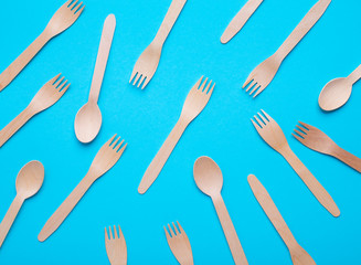 Reusable use concept. Wooden spoons and forks