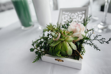 Beautiful box with wedding rings. Wedding. Accessories.