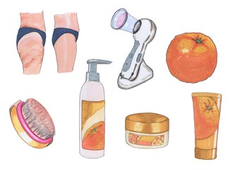 A set of different tools to get rid of cellulite, marker style.
