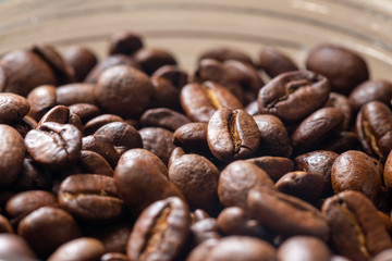 roasted coffee beans in a glass jar